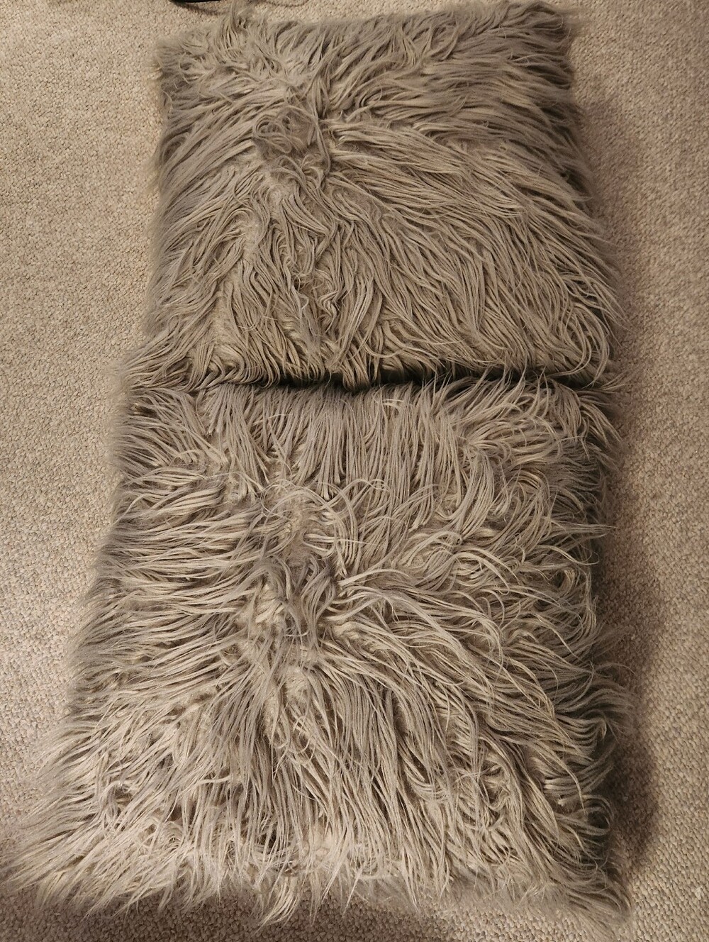 2 Plush Faux Fur Throw Pillows - Gray